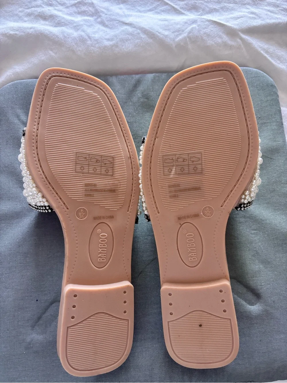 BAMBOO Pink Pearl-Embellished Slide Sandals